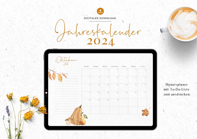 Printable Annual Calendar 2024 Monthly Planner with To-Do List image 1