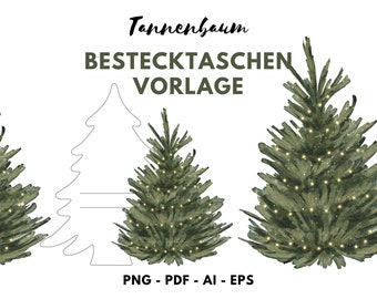 Cutlery bag template "Christmas tree" for a Christmas table decoration