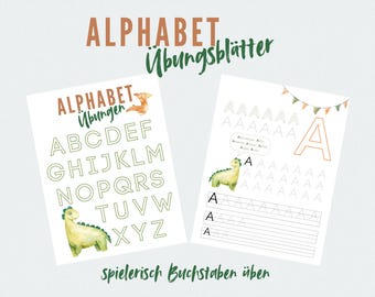First writing exercises "Dinosaurs": Primary school preparation, learning the alphabet, ABCs to trace, letter template for uppercase letters