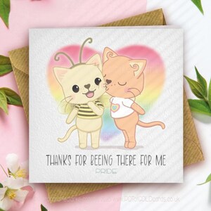 Carte PRIDE LGBTQ+ [non binaire] - Fierté « Merci d'avoir été là pour moi » - Sentiment - Merci - Gay Lesbian Trans Inclusive - Chats mignons