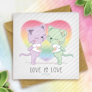 Carte PRIDE LGBTQ+ [non binaire] - « L'amour, c'est l'amour » « fierté » - Sentiment - Amour - Gay - Lesbienne - Trans - Non binaire - Inclusif - Chats mignons