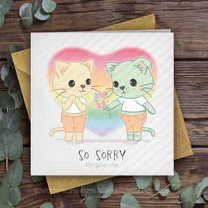 Carte LGBTQ+ « SORRY » - « So Sorry » « Pardonnez-moi » - Sentiment - Désolé - Gay - Lesbienne - Trans - Non binaire - Inclusif - Chats mignons