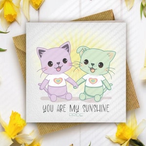 Carte PRIDE LGBTQ+ [non binaire] - Fierté « You Are My Sunshine » - Sentiment - Amour - Gay - Lesbienne - Trans - Inclusif - Chats mignons