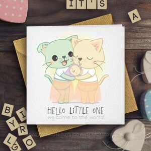 LGBTQ+  NEW BABY Card - 'Hello Little One' 'welcome to the world' - Gay - Lesbian - Trans - Non-Binary - Inclusive - Cute Cats - two mums