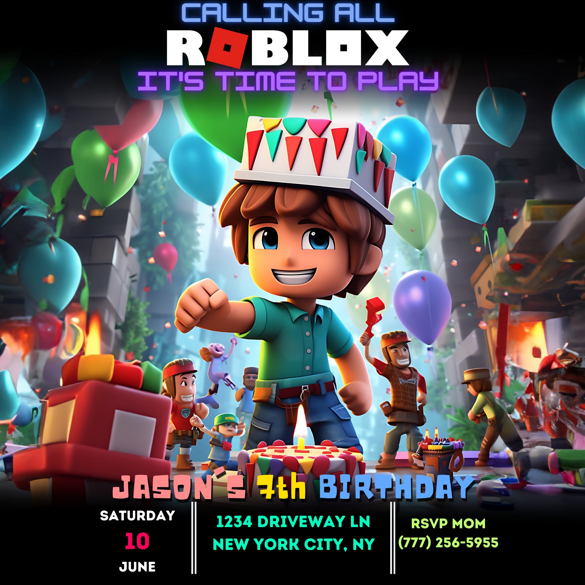 Editable Roblox Birthday Invitation | Birthday Invitation | Roblox Game ...