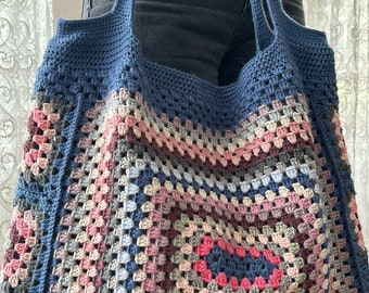 Wool Granny Square Shoulder Bag Crochet Tote Bag Afghan bag Crocheted Handbag Retro Market Bag Crochet Purse Hippie Boho Bag Market Bag