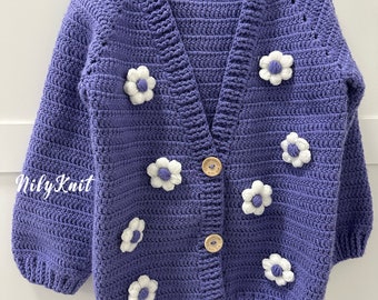 Stunning 100% cotton knitted baby crochet jacket, crop cardigan baby, daisy powder cardigan, floral cardigan, crochet jacket