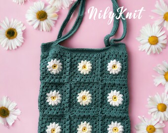 Summer ladies shoulder bag crochet bag for women money purse crocheted daisy shoulder bag handmade summer crochet bag