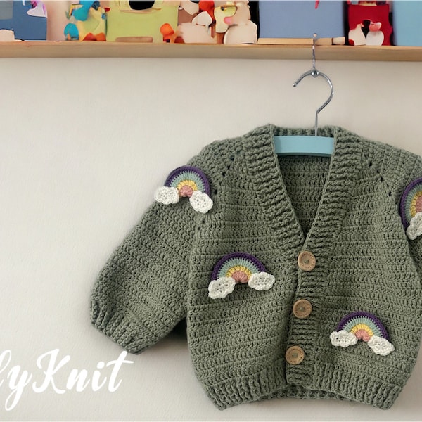 Baby Cardigan with Rainbow Design Knitted Cute Warm Long Sleeve Cotton Button Down Cozy Winter Sweater Newborn Apparel Christening Gift