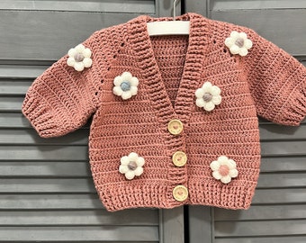 Stunning 100% cotton knitted baby crochet jacket, baby crop cardigan, daisy powder cardigan, personalized gifts