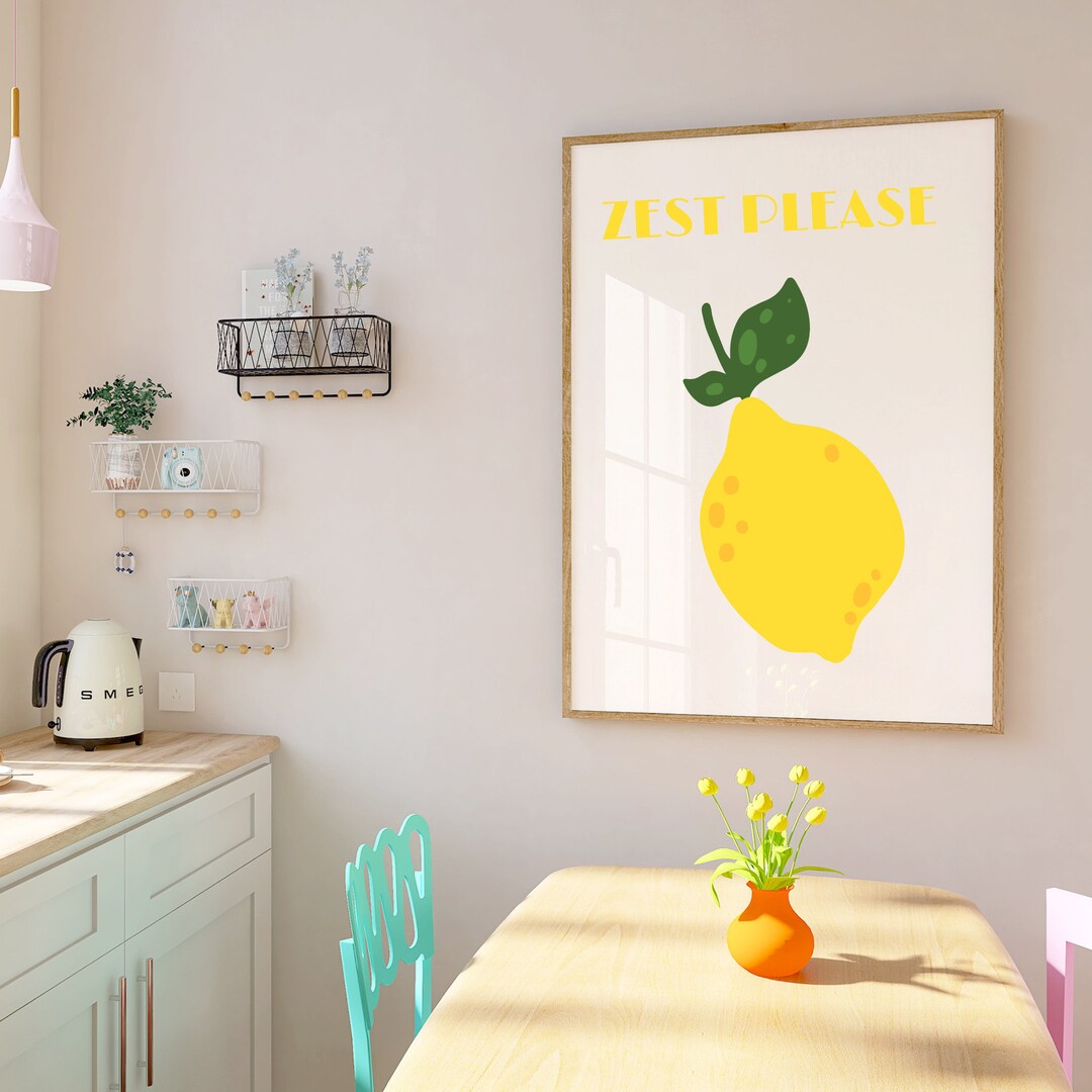 Kitchen Citrus Splash Wall Art Set, Zesty Lemon Quote, Zest Please ...