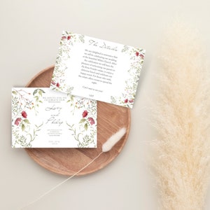 Romantic Floral Wedding Invitation Templates for Elegant/Boho/Rustic Wedding with Red and Green Wildflowers, Instant Download.