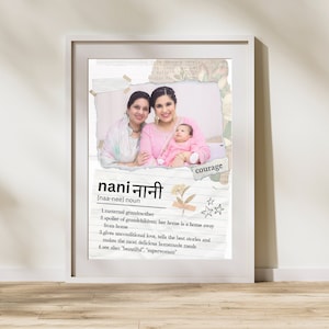 Regalo fotográfico de Nani - Impresión personalizada de definición de abuela, regalo de abuela, regalo de cumpleaños / día de las madres, póster de Nanima imprimible