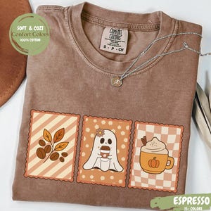 Comfort Colors Ghost Coffee Shirt, Spooky Season Fall Tee, Pumpkin Spice Latte Halloween Shirt, Retro Cute Ghost T-Shirt For Coffee Lovers