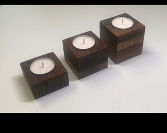 4er Set Teelichthalter Aus Massiver Eiche - Handgefertigt In Bayern (8,11,14,17cm)