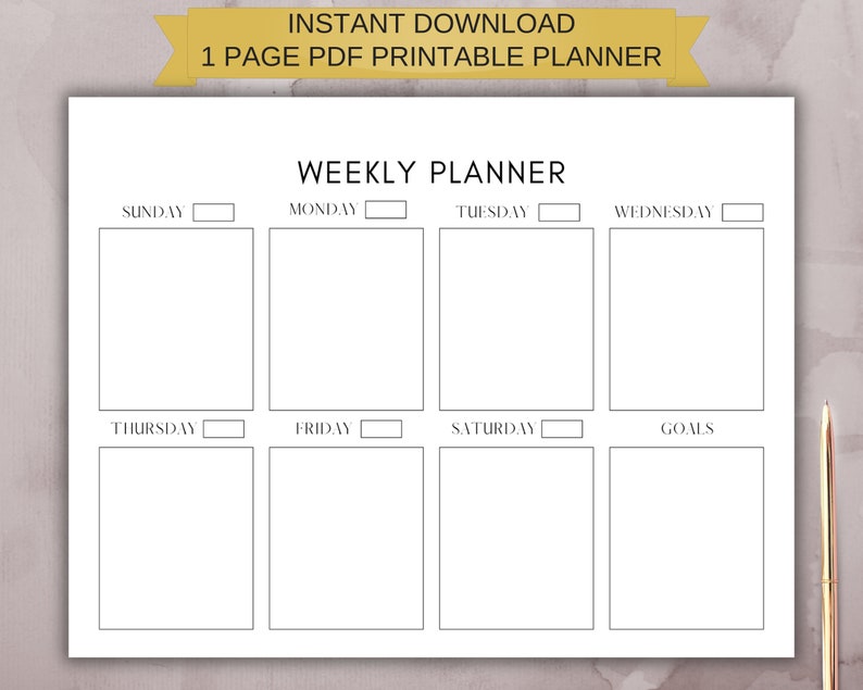 Weekly Planner Printable Landscape Sunday Start Instant - Etsy