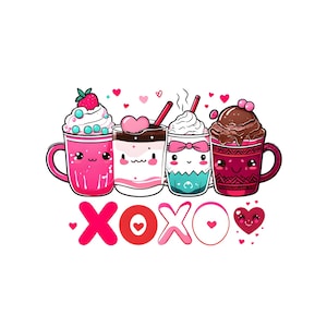 Süße heiße Schokoladentassen Valentinstag XOXO Grafik PNG - Lebendiges & Lustiges Design, Sofort Download, kein Hintergrund