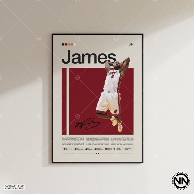 Lebron James Poster Miami Heat Poster NBA Poster Sports Etsy