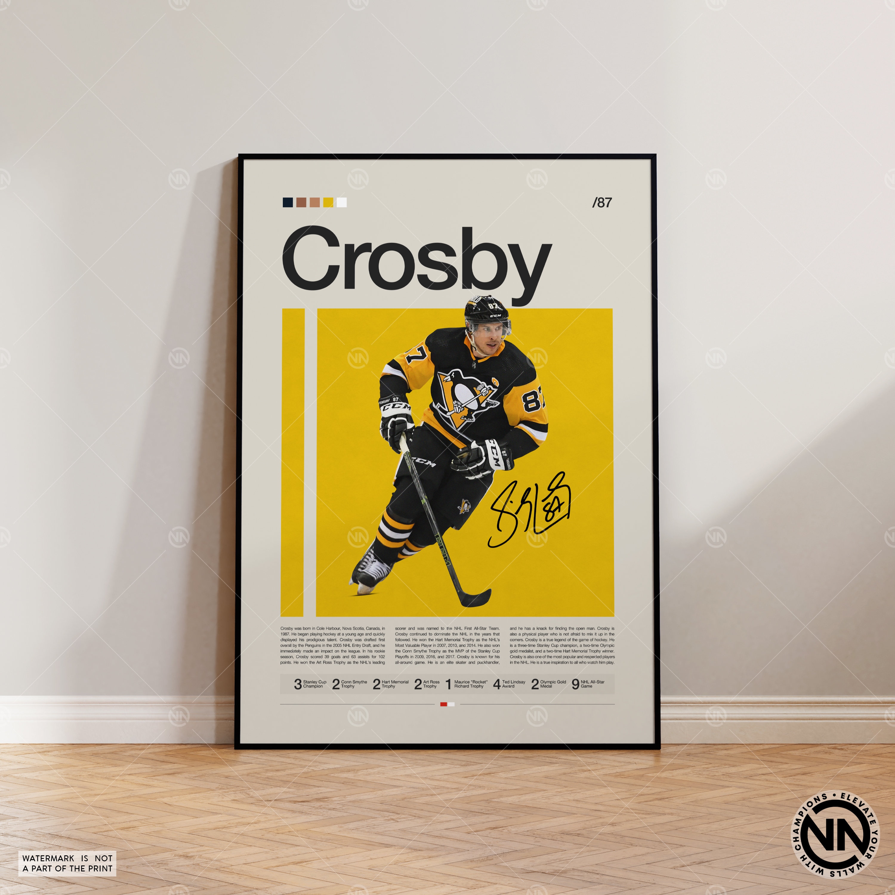 Facsimile Autographed Sidney Crosby Pittsburgh Black Reprint Laser