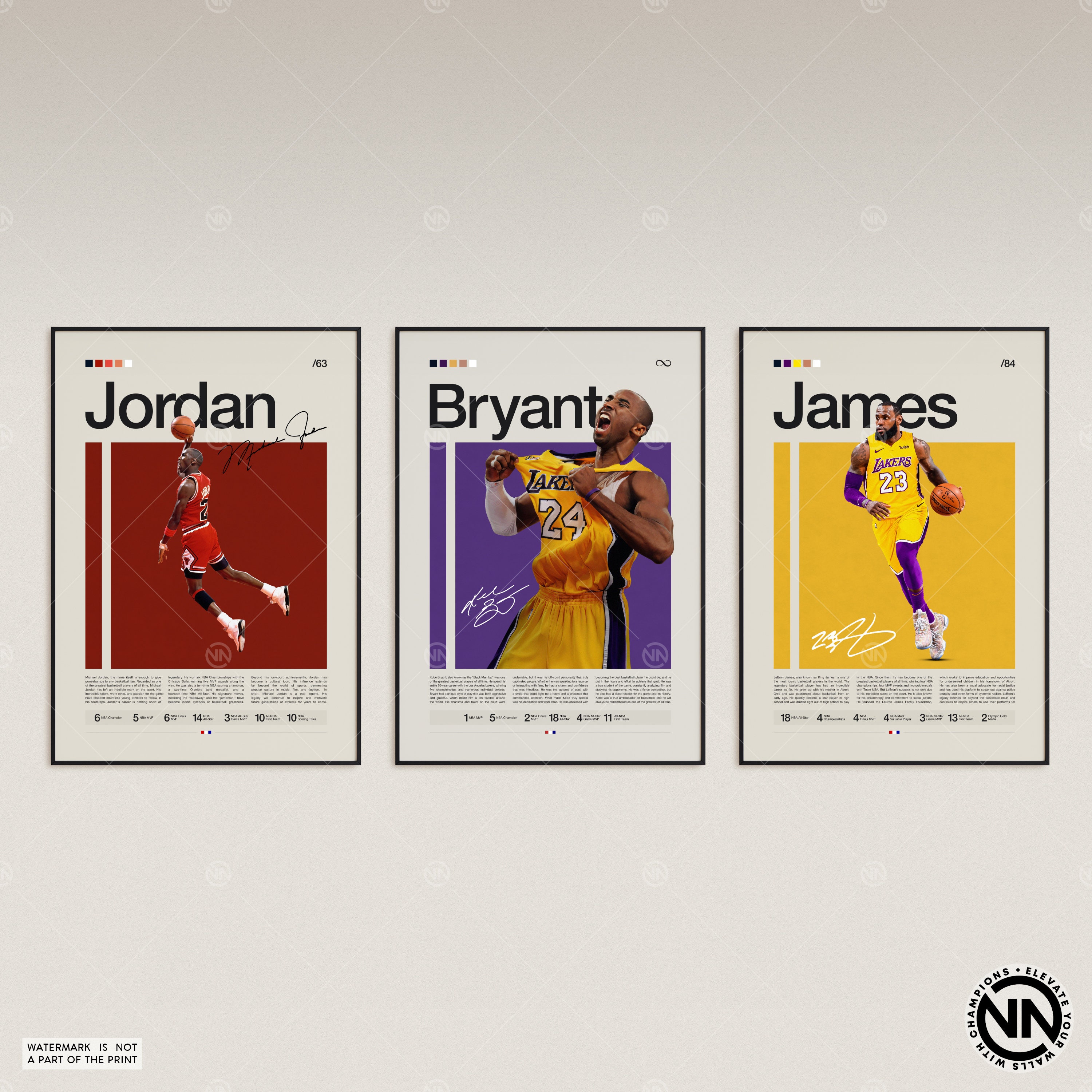 Michael Jordan Kobe Bryant Lebron James Canvas Print Basketball