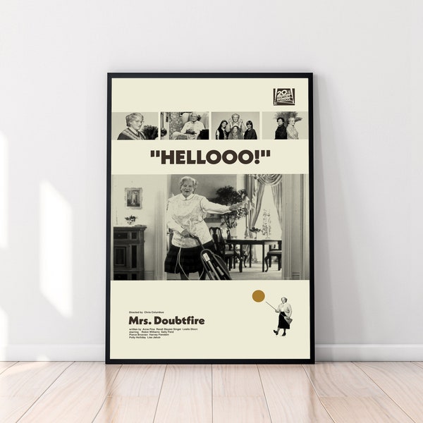 Mrs Doubtfire Poster, Mrs Doubtfire, Chris Columbus, Movie Poster, Minimalist Art, Vintage Poster, Modern Art, Midcentury Poster, Wall Decor