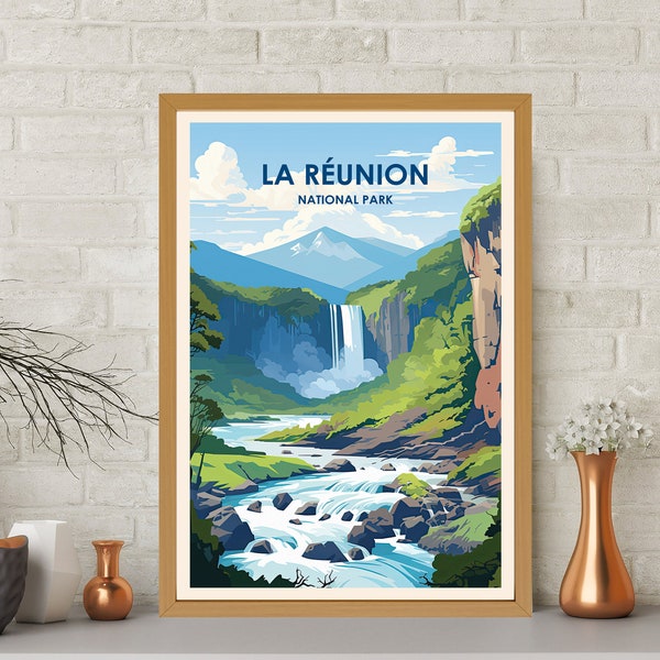 Affiche de La Réunion, Impression de La Réunion, Art de La Réunion, Affiche France, Affiche abstraite, Art de voyage, Peinture de paysage urbain, Haute qualité, Art de la maison