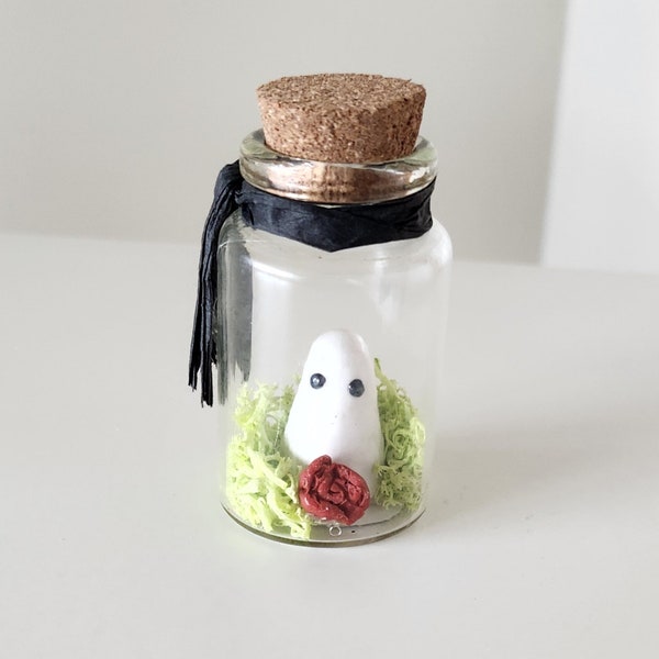 Adopt Lucinda...Ghost in a Bottle. spooky gift, captured ghost, fantasy sculpture, miniature collectible, Gothic gift, wiccan display