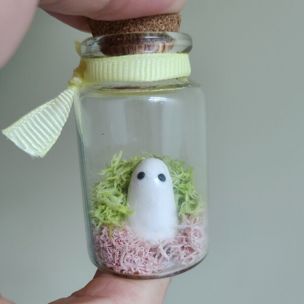 Adopt A Ghost in a Bottle. spooky gift, captured ghost, fantasy sculpture, miniature collectible, Gothic gift.