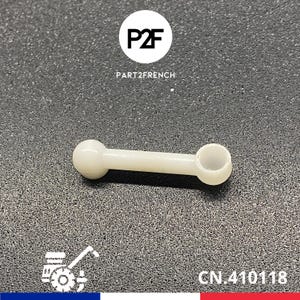 May include: A small, white plastic component with a cylindrical body and rounded ends. One end features a small circular aperture. The image includes the text "P2F" in a circle, "PART2FRENCH", and "CN.410118".