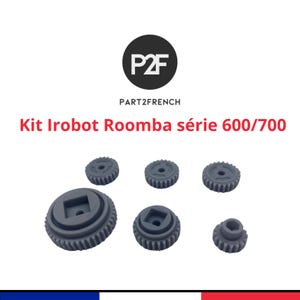 Puede incluir: Un kit de piezas de repuesto para los robots aspiradores iRobot Roomba serie 600/700. El kit incluye seis piezas de plástico gris, incluyendo ruedas, cepillos y una pequeña pieza de plástico gris.