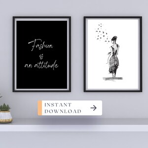 Pack of two printable fashion prints, black and white prints, minimalist prints, prints with text, Nordic style prints, wall decoration