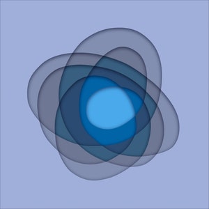 May include: Abstract design with overlapping blue circles on a light blue background.