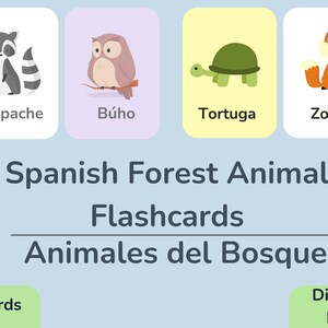 スペイン語の動物フラッシュカード | 子供にスペイン語を教える | スペイン語学習 | バイリンガルの子供 | 森の動物 | Animales del Bosque