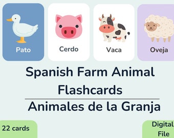 Spanish Farm Animals Flash Cards | Teach Kids Spanish | Bilingual Kids | Homeschool Spanish Material