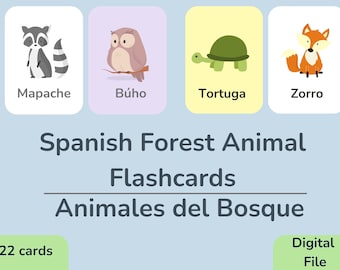 Spanische Tierkartei | Kindern Spanisch beibringen | Español Lernen| Zweisprachig Kinder | Waldtiere | Animales del Bosque