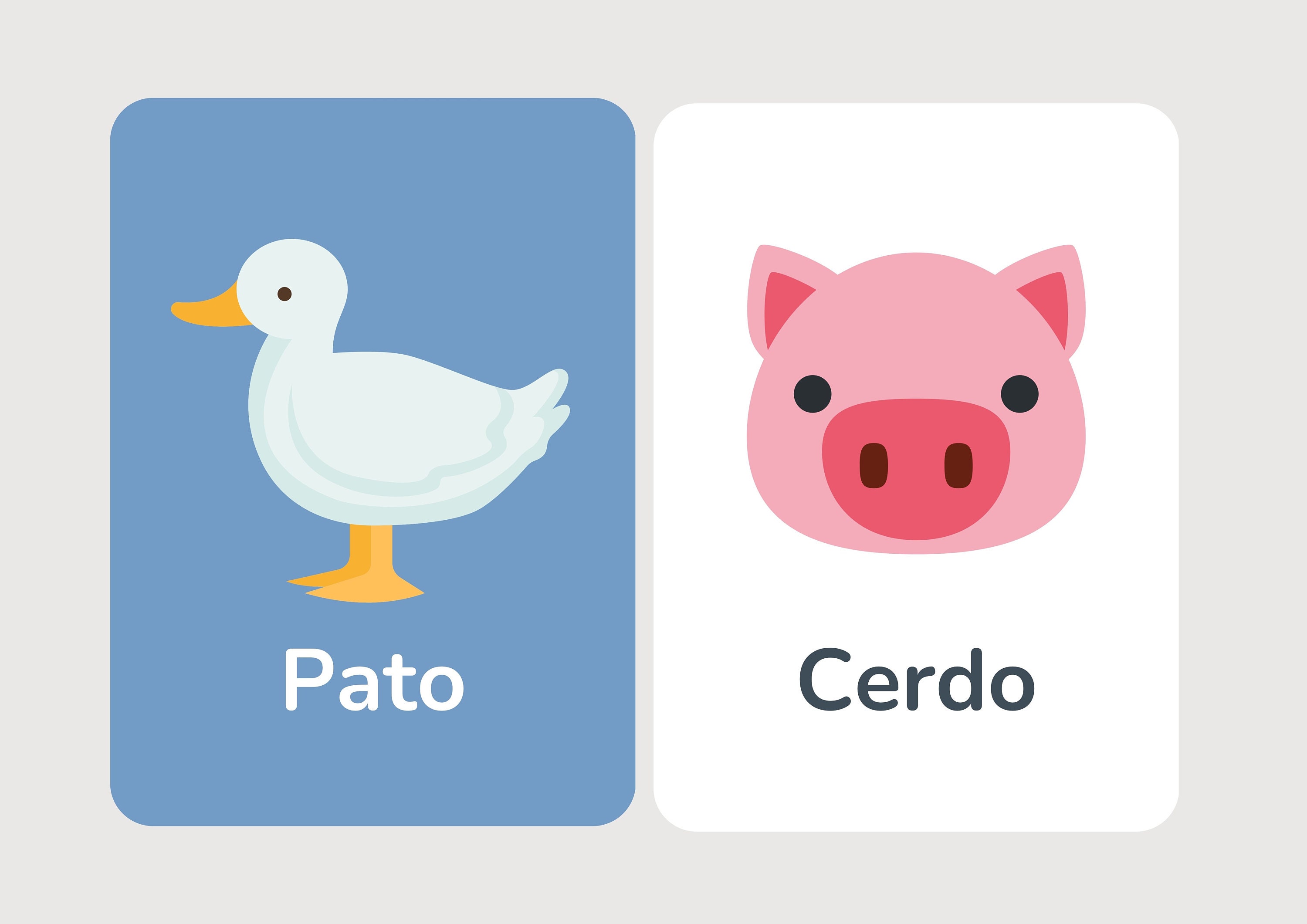 Spanish Farm Animals Flash Cards | Teach Kids Spanish | Bilingual Kids ...