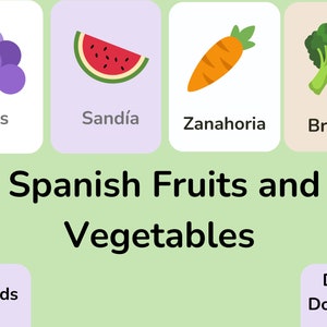 Spanish Fruit & Vegetable Flash Cards | Teach Kids Spanish | Bilingual Kids | Homeschool Spanish Material