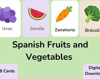 Tarjetas flash de frutas y verduras en español / Enseñar español a los niños / Niños bilingües / Material en español para la educación en el hogar
