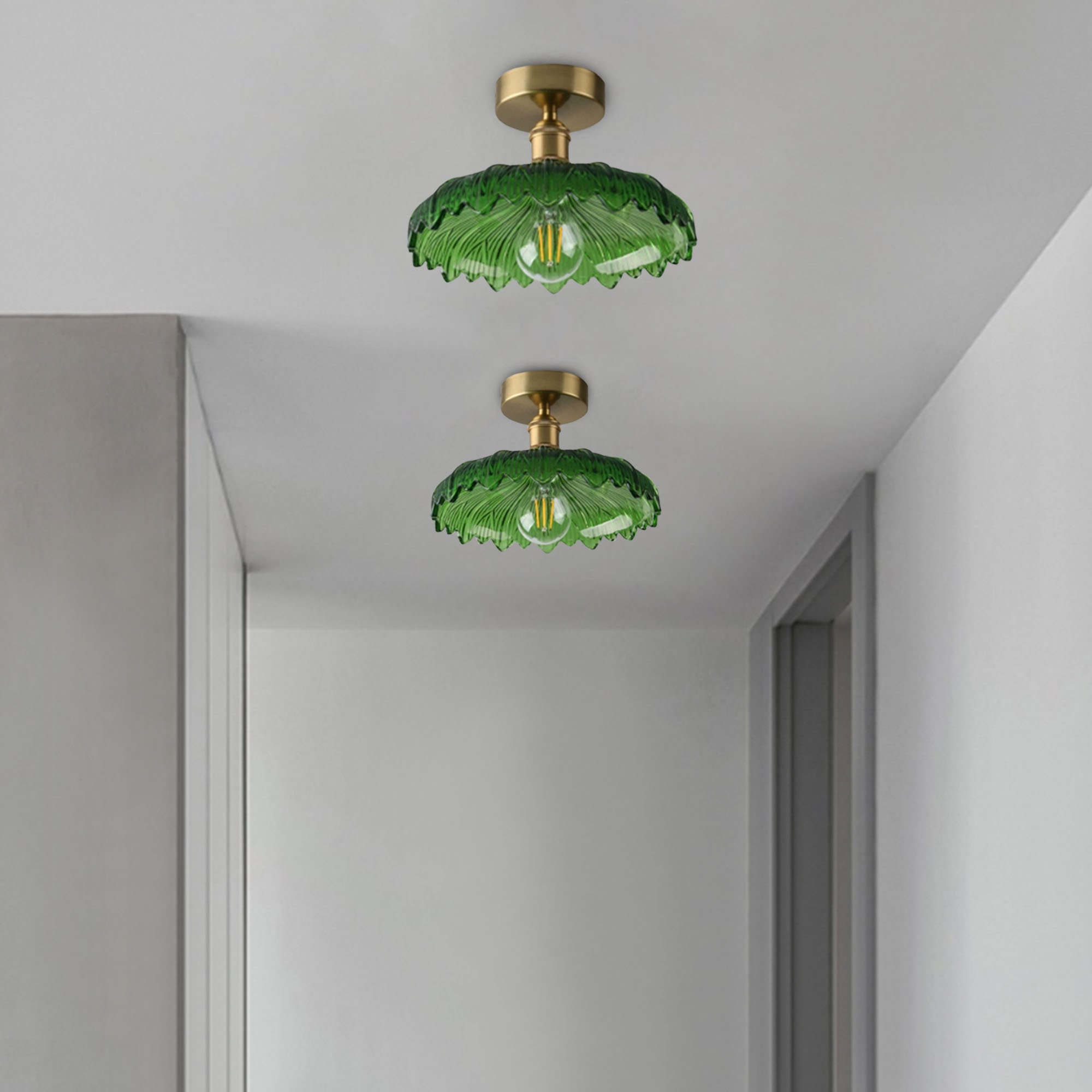 Rustic Green Glass Ceiling Lightshandcrafted Elegant Etsy