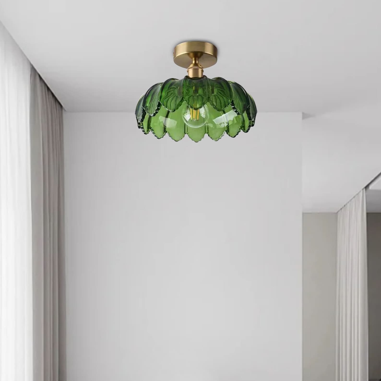 Rustic Green Glass Ceiling Lightshandcrafted Elegant Etsy