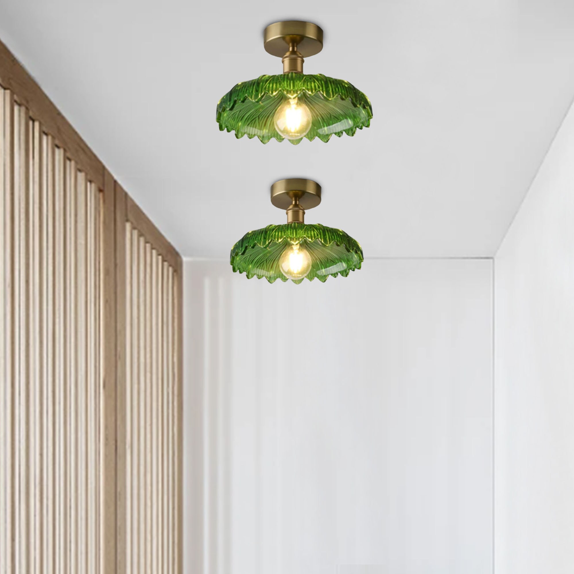 Rustic Green Glass Ceiling Lightshandcrafted Elegant Etsy