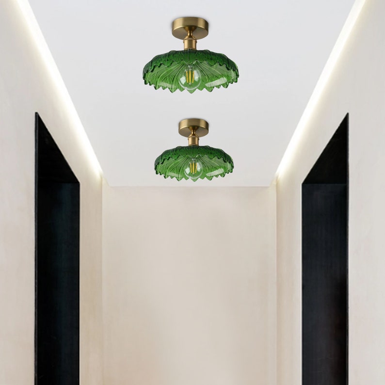 Rustic Green Glass Ceiling Lightshandcrafted Elegant Lampglass Lighting Fixturedecor Light