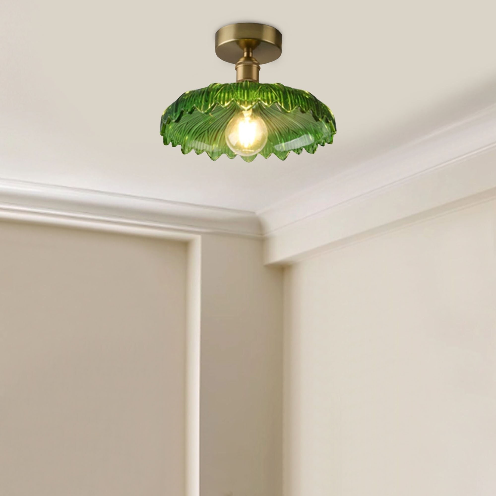 Rustic Green Glass Ceiling Lightshandcrafted Elegant Etsy