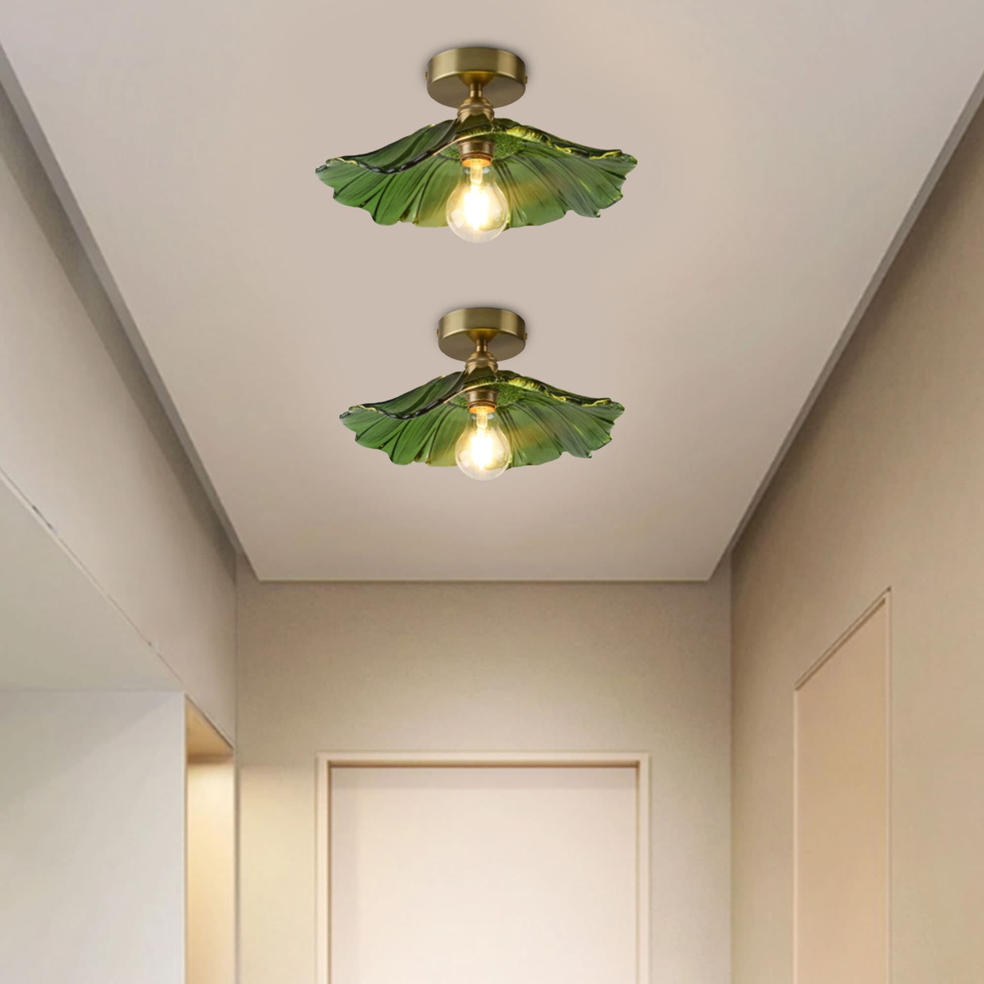 Rustic Green Glass Ceiling Lampglass Bathroom Lighting Fixturehandcrafted Lampdecor Light for