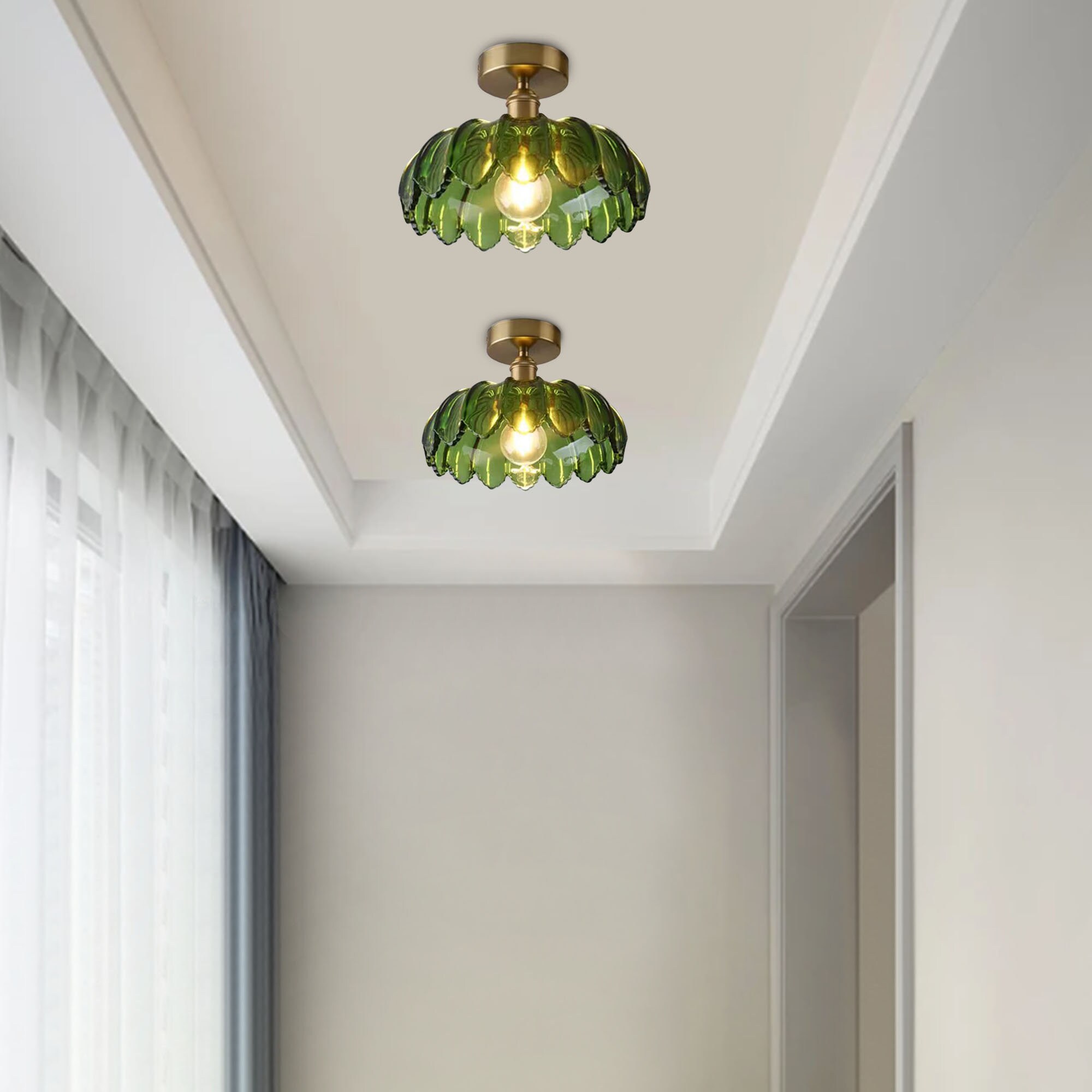 Rustic Green Glass Ceiling Lightshandcrafted Elegant Etsy