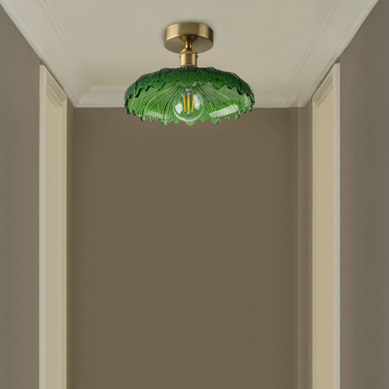 Rustic Green Glass Ceiling Lightshandcrafted Elegant Lampglass Lighting Fixturedecor Light