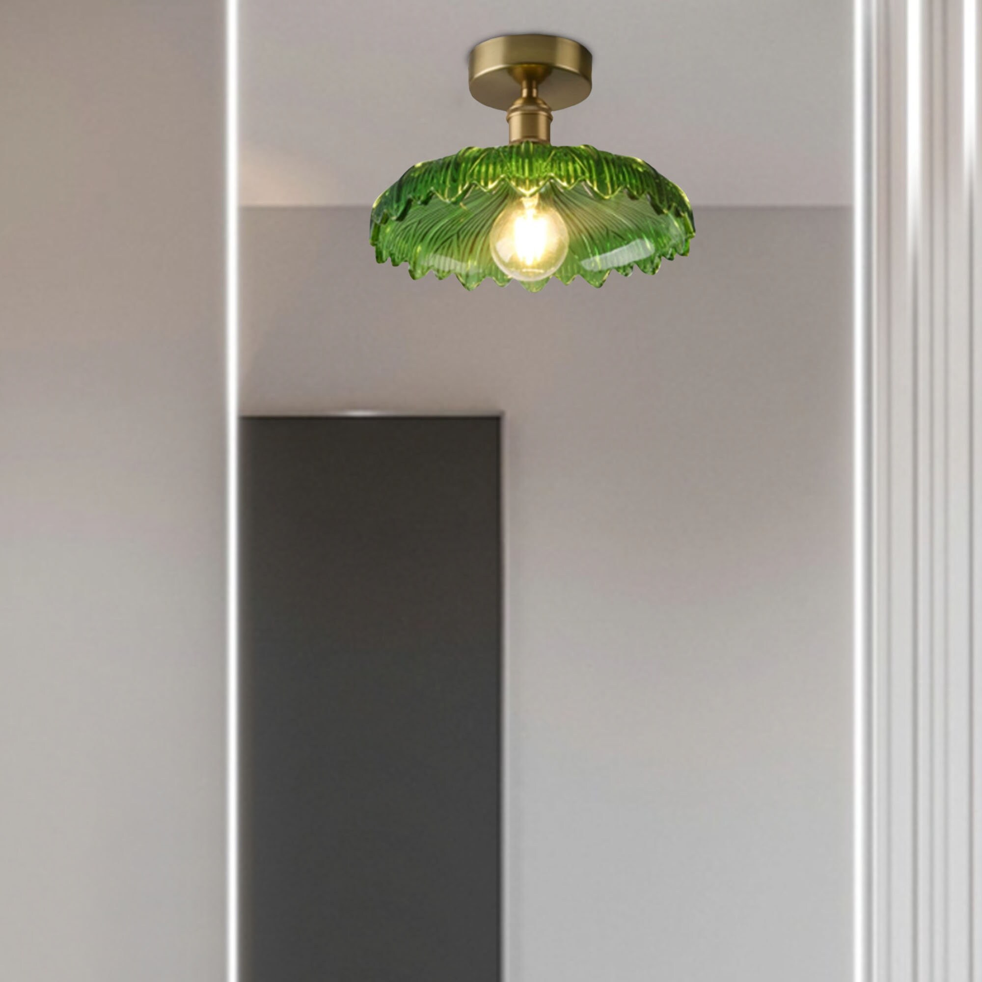 Rustic Green Glass Ceiling Lightshandcrafted Elegant Etsy