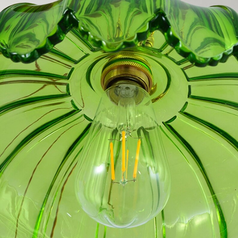 Rustic Green Glass Ceiling Lightshandcrafted Elegant Lampglass