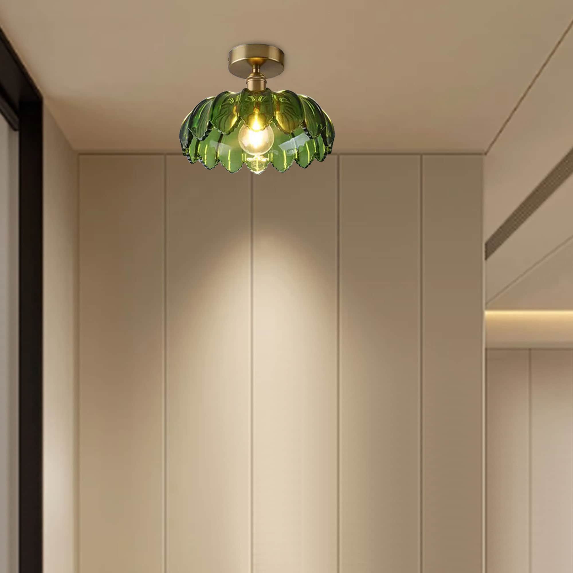 Rustic Green Glass Ceiling Lightshandcrafted Elegant Lampglass Lighting Fixturesdecor Light