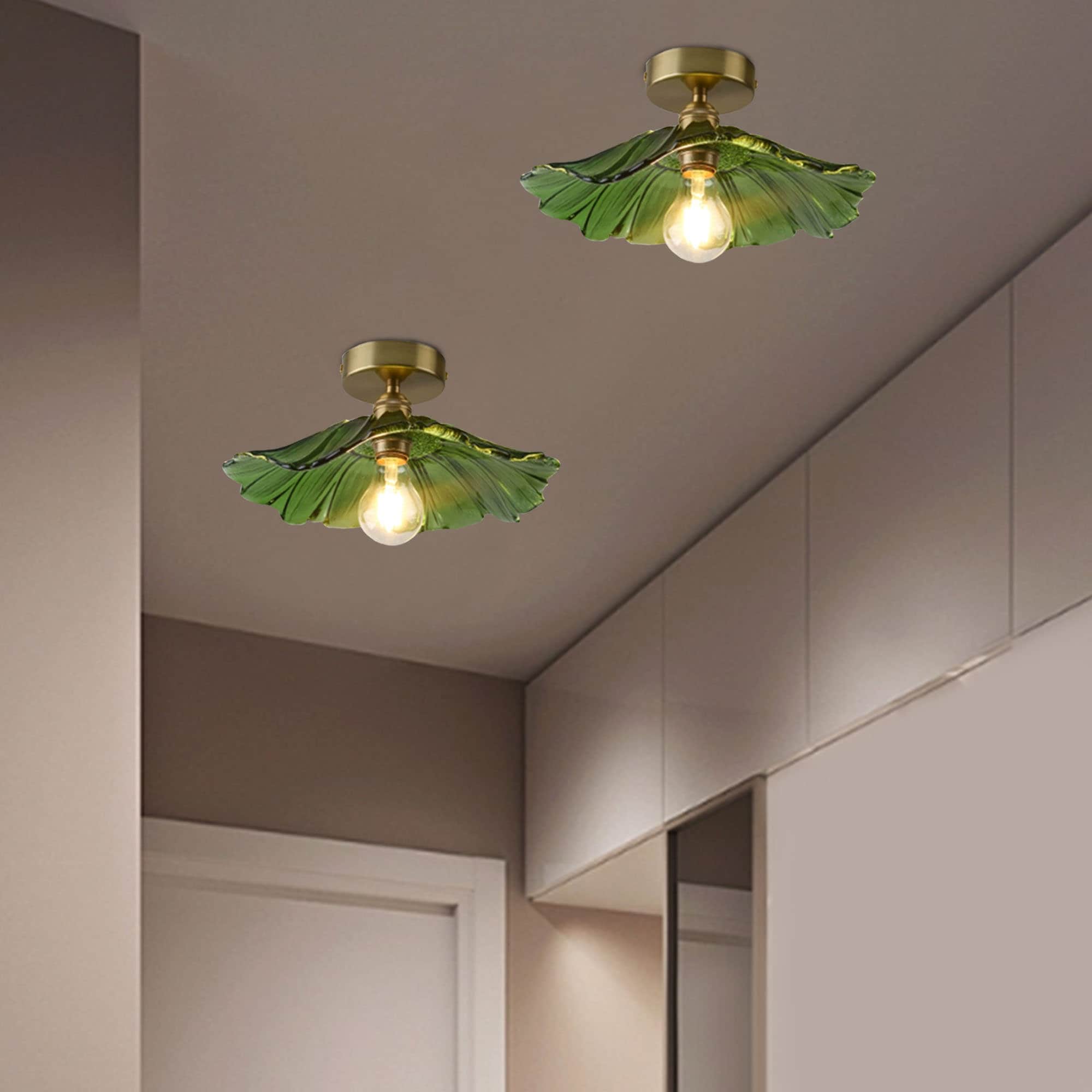 Rustic Green Glass Ceiling Lampglass Bathroom Lighting Fixturehandcrafted Lampdecor Light for